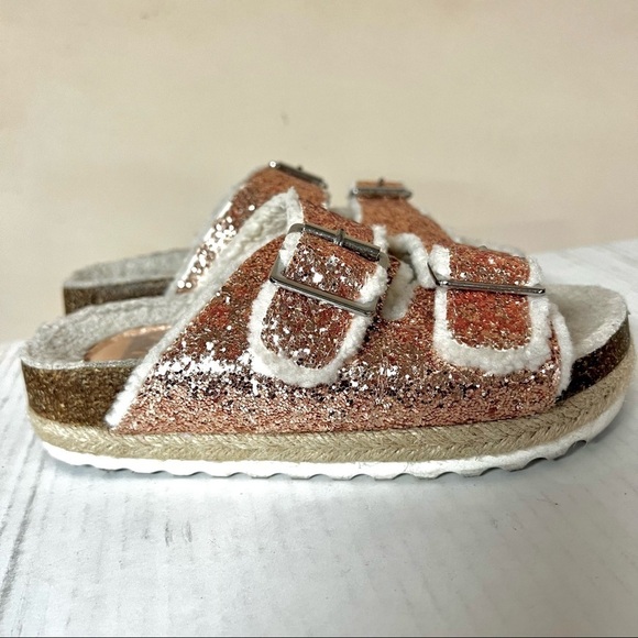 DV BY DOLCE VITA Girl's Carlina Glitter Faux Fur-Lined Espadrille Slides size 2 - Picture 2 of 10